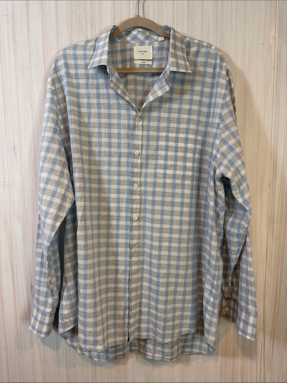 BILLY REID STANDARD FIT LINEN BLEND CHECK BUTTON DOWN XL
